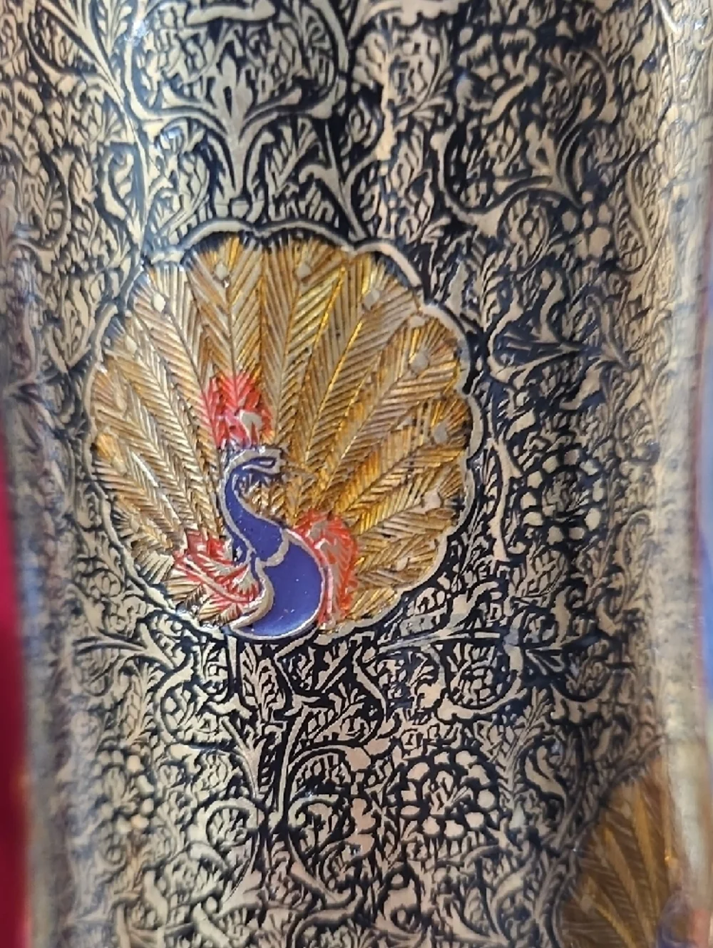 Vintage Brass Peacock Vase Made in India 12